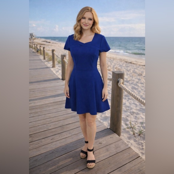 Halston Heritage Dresses & Skirts - Halston Heritage Cobalt Blue Ponte Fit &Flare Skater Dress Sz-8 NWT Retail $375